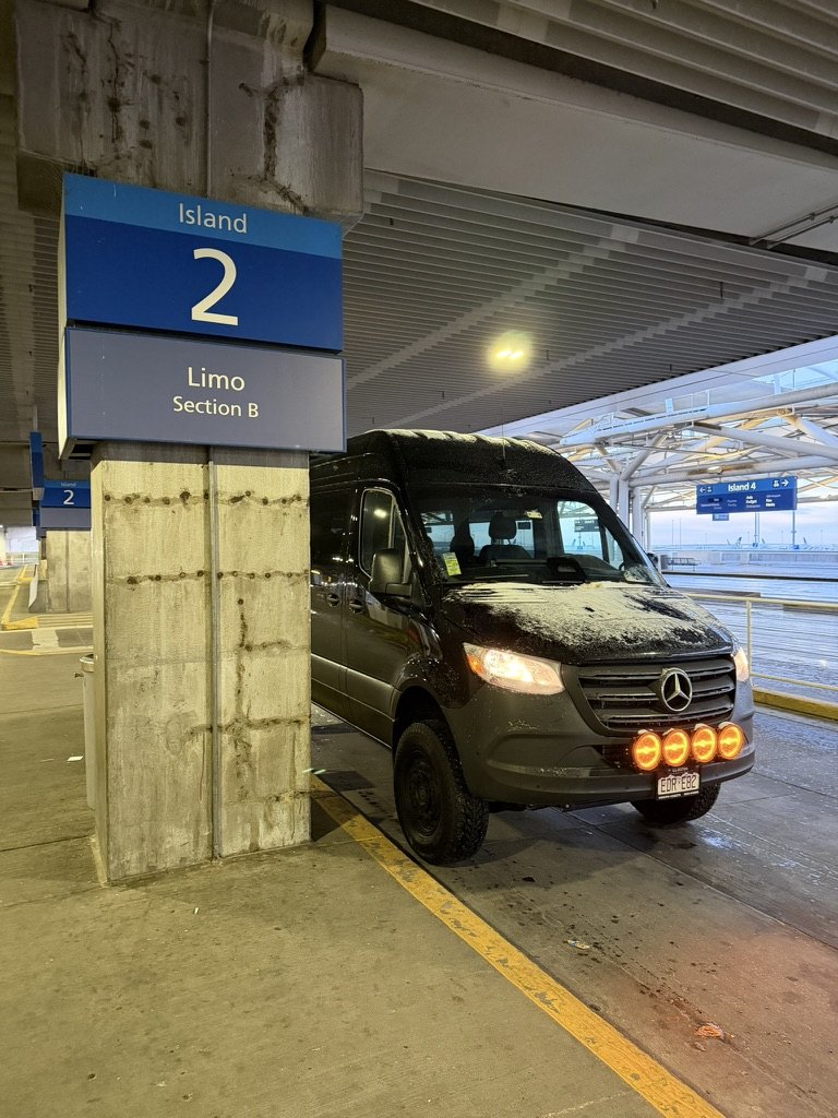 Storm Rider Sprinter waiting at Denver Airport, Level 5, Island 2, Limo Section B